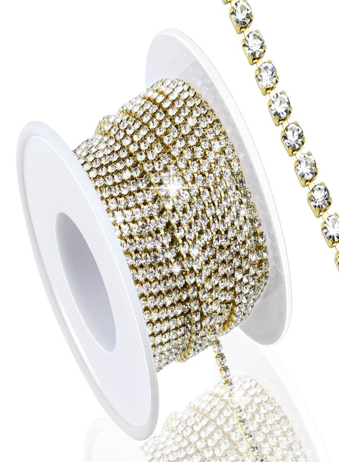 Dowarm 10 Yards 2MM Crystal Gold Rhinestone Close Chain Trim for Sewing Crocs Shoes Clothes Cups, SS6 Claw Rhinestone Chain for Craft Jewelry Wedding Bouquet DIY Decoration - Image 1
